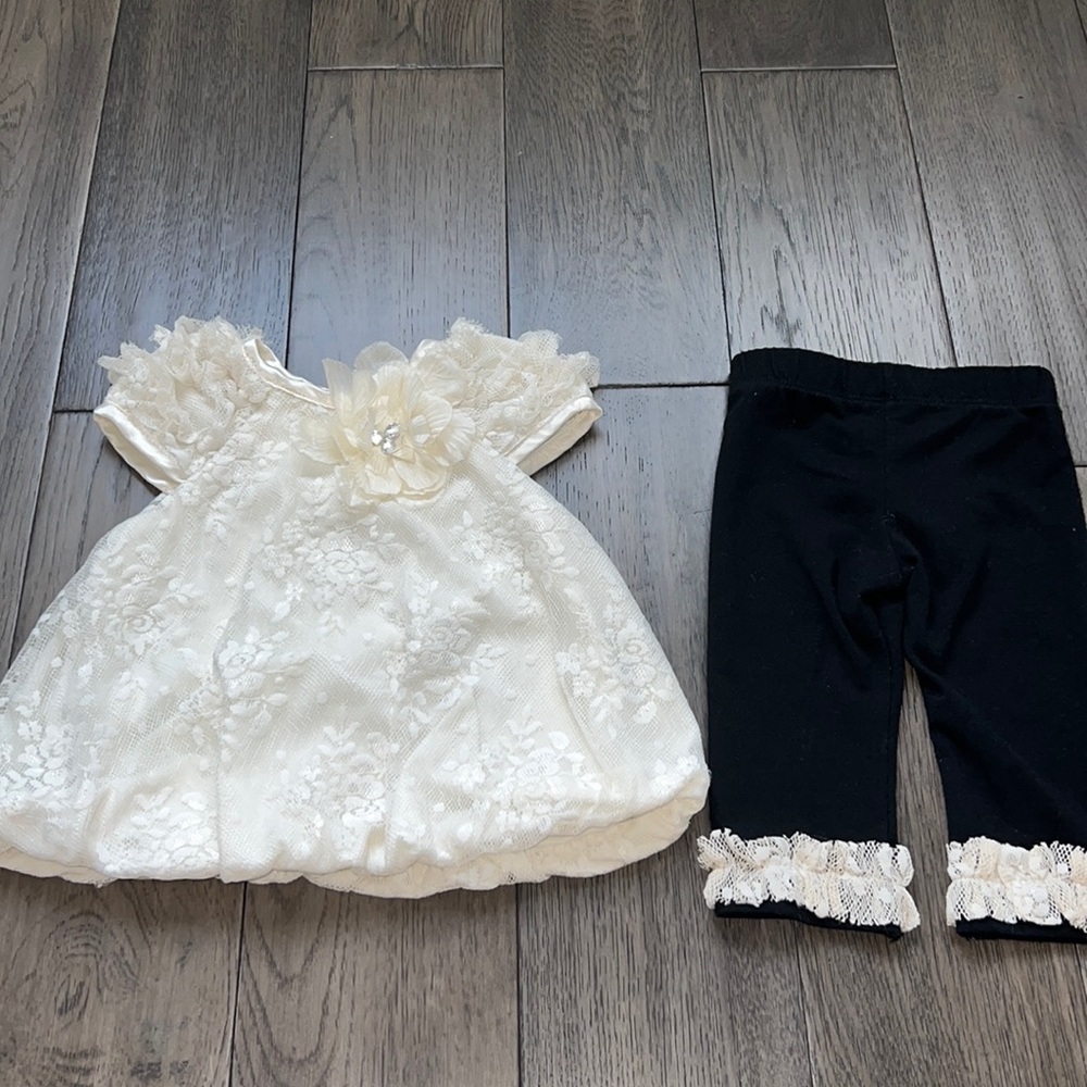 Rare editions lace short sleeve floral top with matching lace trim leggings